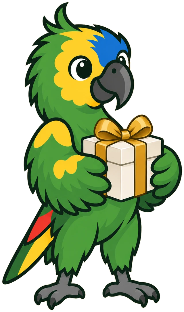 Paco, la mascotte du club, tient un cadeau
