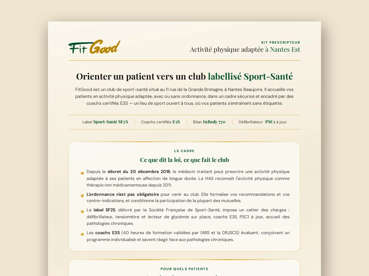 Aperçu du kit prescripteur FitGood — activité physique adaptée à Nantes Est